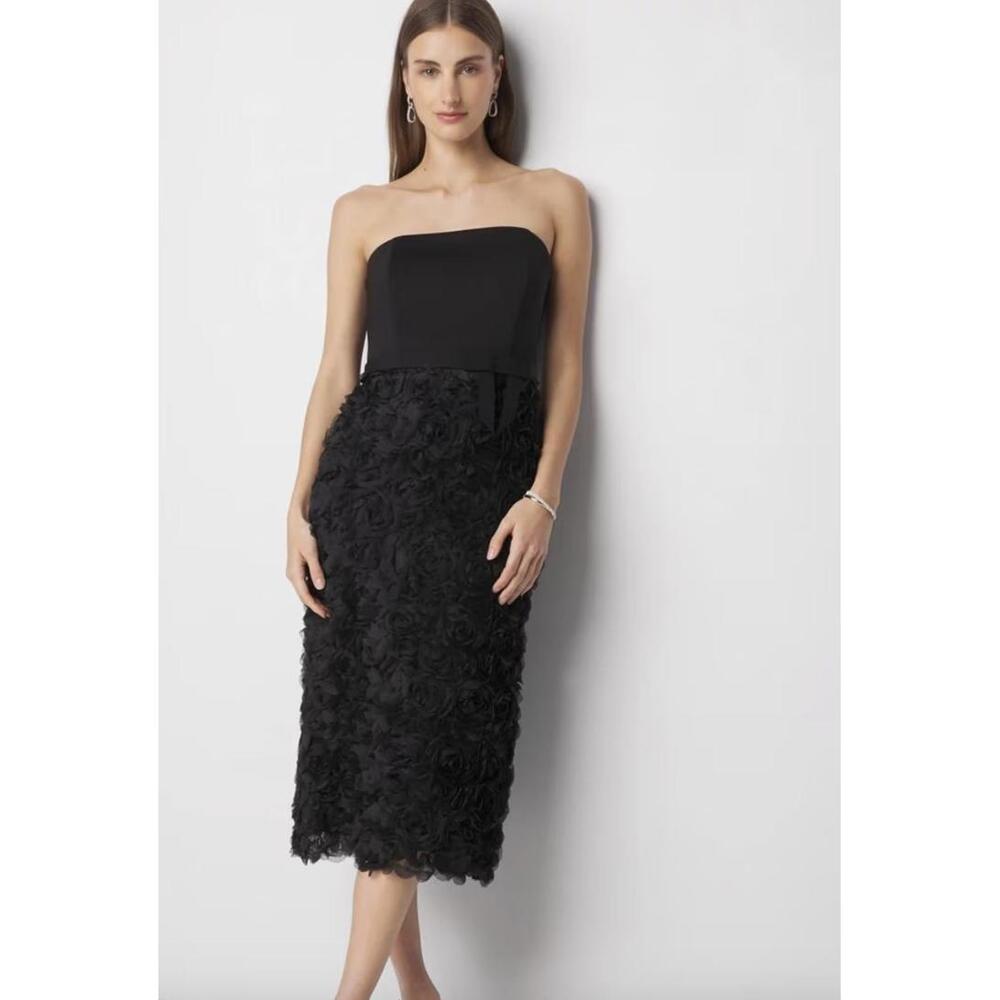 White House Black Market Strapless Black Midi Dress Women's 8